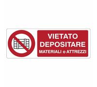M-ITALY CARTELLO SEGNALETICO UNI - Vietato depositare materiali o attrezzi - Adesivo Extra Resistente, Pannello in Forex, Pannello In Alluminio (Adesivo, 30x12 cm)