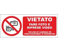 M-ITALY CARTELLO SEGNALETICO UNI - VIETATO FARE FOTO E RIPRESE VIDEO - Adesivo Extra Resistente, Pannello in Forex, Pannello In Alluminio (30x12, Adesivo)