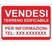 M-ITALY CARTELLO SEGNALETICO - VENDESI TERRENO EDIFICABILE numero personalizzato - Adesivo Extra Resistente, Pannello in Forex, Pannello In Alluminio (20x31, Plastica)