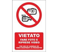 M-ITALY CARTELLO SEGNALETICO - VIETATO FARE FOTO E RIPRESE VIDEO - Adesivo Extra Resistente, Pannello in Forex, Pannello In Alluminio (20x31, Adesivo)