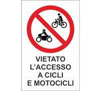 M-ITALY CARTELLO SEGNALETICO - Vietato l'accesso a cicli e motocicli - Adesivo Extra Resistente, Pannello in Forex, Pannello In Alluminio (15x10, Plastica)