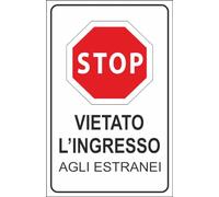 M-ITALY CARTELLO SEGNALETICO - VIETATO L'INGRESSO AGLI ESTRANEI - Adesivo Extra Resistente, Pannello in Forex, Pannello In Alluminio (20x31, Adesivo)