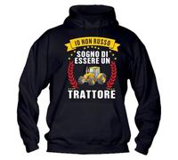 M-Italy Felpa con Cappuccio Uomo & BAMBIN - ATTENZIONE IO Non Russo Sogno di Essere Un Trattore - Super vestibilità Top qualità (IT, Testo, L, Regular, Regular, Nero)