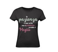 M-Italy T-Shirt Donna - LA Pazienza È Una VIRTÙ MA Il Prosecco Freddo È Meglio - Maglietta Super vestibilità Top qualità (IT, Testo, L, Regular, Regular, Nero)