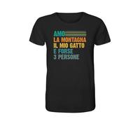M-Italy T-Shirt Uomo & Bambino - Amo la Montagna Il Mio Gatto e Forse 3 Persone - Maglietta Maglia Tshirt Super vestibilità Top qualità (IT, Testo, XXS, Regular, Regular, Nera)