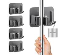 M JINGMEI Porta Scope Parete 4 Pezzi, Autoadesivo Appendi Scope A Muro Con Ganci, Adatto Per Cucina, Garage, Giardino, Terrazza, Bagno (Grigio)
