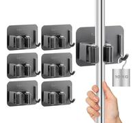 M JINGMEI Porta Scope Parete 6 Pezzi, Autoadesivo Appendi Scope a Muro, Porta Scopa A Muro Con Ganci, Porta Scopa A Muro Autoadesivo, Adatto Per Cucina, Garage, Giardino, Terrazza, Bagno (Grigio)