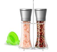 M JINGMEI Sale e PepeSet di 2, Manuale Macina Pepe, Macinino per Spezie, Macina Regolabile per Pepe con Cappuccio in Acciaio Inox e Supporto Corpo in Vetro
