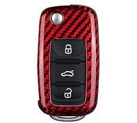 M.JVisun Genuino Fibra di Carbonio Custodie per Chiavi Auto Per Volkswagen Beetle Bora Caravelle Eos Golf Jetta Passat Polo Per Scirocco Per Sharan Per Tiguan Per Touran UP Cover Guscio Chiavi - Rosso