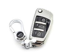 M.JVisun Morbido Fibra di Carbonio Finire Auto Chiave Custodia Per Audi A1 A3 A4 A6 A8 Quattro Q2 Q3 Q7 R8 RS3 RS6 S3 S6 TT TTS Chiave Pieghevole Galvanizzato TPU Cover Con Portachiavi Metallo-Argento