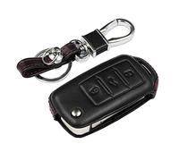 M.JVisun Vera Pelle Custodie per Chiavi Auto Per Volkswagen Beetle Bora Caravelle Eos Golf Jetta Passat Polo Per Scirocco Per Sharan Per Tiguan Per Touran UP Cover con Portachiavi - 3 Pulsante