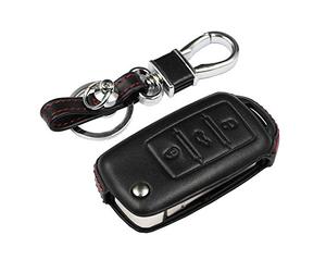 M.JVisun Vera Pelle Custodie per Chiavi Auto Per Volkswagen Beetle Bora Caravelle Eos Golf Jetta Passat Polo Per Scirocco Per Sharan Per Tiguan Per Touran UP Cover con Portachiavi - 3 Pulsante