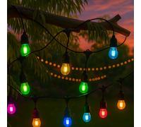 M Ledme - Luci solari LED per esterni 7,5M con 10 lampadine, colore RGB dimmerabile, IP65 impermeabile, sensore tramonto-alba incluso, decorazione per terrazza, giardino, patio, ingresso e feste