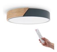 M Ledme - Plafoniera a LED da soffitto grigio rotonda 24 W con telecomando, CCT Dimmerabile da Luce Fredda a Luce Calda, 2400 lm, design bianco con legno naturale, per bagno, cucina,
