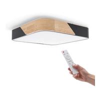 M Ledme -Plafoniera LED da soffitto nero quadrato 24W con telecomando, CCT Dimmerabile da Luce Fredda a Luce Calda, 2400 lm, design bianco con legno naturale, per bagno, cucina