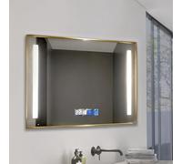 M Ledme - Specchio da bagno con luce 100X70 cm, Specchio Arenas, Funzione antiappannamento, 12W, Dimmerabile, 3 colori di luce, Interruttore touch, IP44, Vetro temperato HD, Orologio integrato