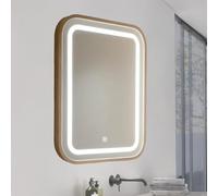 M Ledme - Specchio da bagno con luce 60x80cm, specchio quadrato in legno 15W, dimmerabile, 3 colori di luce, interruttore touch, vetro temperato HD, IP44, orizzontale/verticale