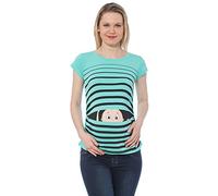 M.M.C. Bambino Che osserva Il Mondo - Simpatica graziosa T-Shirt Premaman Manica Corta per la Gravidanza (Turchese, x-Large)