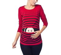 M.M.C. Bambino Che osserva Il Mondo - Simpatica graziosa T-Shirt Premaman Manica Lunga per la Gravidanza (Borgogna, Small)
