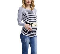 M.M.C. Bambino Che osserva Il Mondo - Simpatica graziosa T-Shirt Premaman Manica Lunga per la Gravidanza (Grigio, Large)