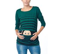 M.M.C. Bambino Che osserva Il Mondo - Simpatica graziosa T-Shirt Premaman Manica Lunga per la Gravidanza (Verde Scuro, x-Large)
