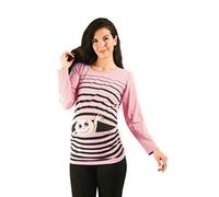 M.M.C. Ciao Ciao - Simpatica graziosa T-Shirt Premaman Manica Lunga per la Gravidanza (Rosa, Large)