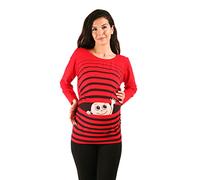 M.M.C. Ciao Ciao - Simpatica graziosa T-Shirt Premaman Manica Lunga per la Gravidanza (Rosso, Small)