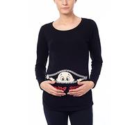 M.M.C. Coming Soon - Simpatica graziosa T-Shirt Premaman Manica Lunga per la Gravidanza (Nero, Medium)