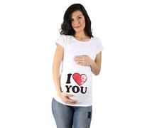 M.M.C. I Love You - Simpatica graziosa T-Shirt Premaman Manica Corta per la Gravidanza (Bianco, Large)