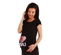 M.M.C. I Love You - Simpatica graziosa T-Shirt Premaman Manica Corta per la Gravidanza (Nero, x-Large)