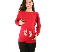 M.M.C. Impronta Bambino - Simpatica graziosa T-Shirt Premaman Manica Lunga per la Gravidanza (Borgogna, Small)
