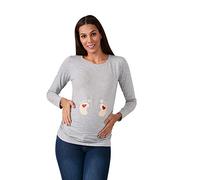 M.M.C. Impronta Bambino - Simpatica graziosa T-Shirt Premaman Manica Lunga per la Gravidanza (Grigio, x-Large)