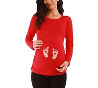 M.M.C. Impronta Bambino - Simpatica graziosa T-Shirt Premaman Manica Lunga per la Gravidanza (Rosso, Large)