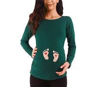 M.M.C. Impronta Bambino - Simpatica graziosa T-Shirt Premaman Manica Lunga per la Gravidanza (Verde Scuro, Small)