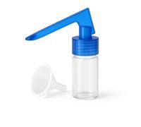 M&M Smartek Dosatore con cucchiaio e imbuto Set porzionatore Sniff Snuff Bottle Sniffer Dispenser in vetro e plastica, dimensioni con imbuto (blu - trasparente)