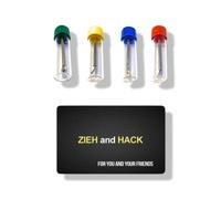 M&M Smartek - Flaconcino con tappo sferico e cucchiaio telescopico & scheda con scritta "Zieh & Hack" per tabacco da fiuto | Set per tabacco da fiuto | Dosatore in vetro | Portionierer | Dispenser |