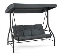 M MCombo Dondolo Hollywood con funzione reclinabile, a 3 posti, resistente alle intemperie, per esterni, con tetto regolabile, 187 x 118 x 175 cm, 4088 (grigio scuro)