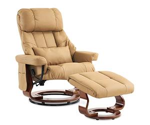 M MCombo Poltrona massaggiante con sgabello, poltrona relax girevole a 360° con funzione reclinabile, moderna poltrona TV con tasca laterale per soggiorno, ecopelle 9068 (giallo)