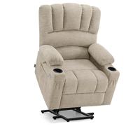 M MCombo Poltrona per TV con aiuto per alzarsi, schienale allargato, con aiuto per alzarsi, massaggio e riscaldamento, poltrona relax con funzione reclinabile fino a 145°, USB 7102 (tessuto, beige)