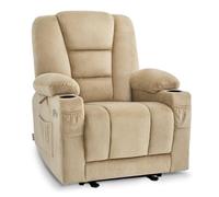 M MCombo Poltrona TV regolabile elettrica, poltrona Relax con funzione chaise longue, poltrona TV con funzione massaggio e riscaldamento, USB e porta bevande, soggiorno, tessuto, 7008 (Beige)