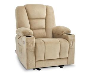 M MCombo Poltrona TV regolabile elettrica, poltrona Relax con funzione chaise longue, poltrona TV con funzione massaggio e riscaldamento, USB e porta bevande, soggiorno, tessuto, 7008 (Beige)