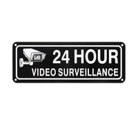 M METERXITY 1-Pack Cartello Di Videosorveglianza 24 Ore, 10" x 3.5" Riflettente Protetto UV Impermeabile Cartello Sicurezza Per Casa/Aziende/CCTV [NeroBianco]
