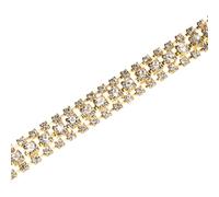 M METERXITY 1-Pack Cristallo Strass Catena Chiusa Decorazione, 3 File 1 Metro Decorazione Abito, Strisce Diamante Brillante Applicazione Decorazione per Artigianato/Cucito [Base Oro Bianco]
