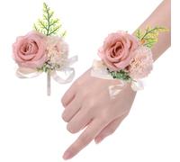 M METERXITY 1-Sets Set di Fiori da Polso e Boutonniere, Corsage da Polso Artificiale e Boutonniere Uomo per Matrimonio/Festa/Ballo/Decorazioni, Set di Fiori Polso Boutonniere [Caffè]