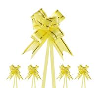 M METERXITY 100-Pz Fiocchi Nastro, 2.56" / 6.5cm Fiocchi Nastro Bordo Dorato Plastica per Confezioni Regalo/Matrimoni/Fiori/Cesti Decorativi, Fiocchi Nastro Raso [Fiocco Regalo Giallo]
