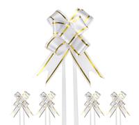 M METERXITY 100-Pz Fiocchi Nastro, 2.56" / 6.5cm Fiocchi Nastro Bordo Dorato Plastica per Confezioni Regalo/Matrimoni/Fiori/Cesti Decorativi, Fiocchi Nastro Raso [Fiocco Regalo Bianco]