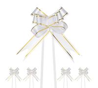 M METERXITY 100-Pz Fiocchi Nastro, 3.74" / 9.5cm Fiocchi Nastro Bordo Dorato Plastica per Confezioni Regalo/Matrimoni/Fiori/Cesti Decorativi, Fiocchi Nastro Raso [Fiocco Regalo Bianco]