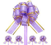 M METERXITY 10pz Grande Fiocco a Strappo 6" 15cm Nastro a Strisce Albero Plasticaa Bordo Dorato Fiocchi Nastro per Confezioni Regalo/Matrimoni Fiocchi Strappo Raso [Fiocco Regalo Viola]