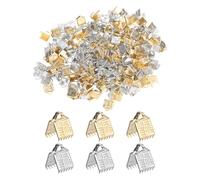 M METERXITY 200-Pack Terminali Per Nastro Con Morsetti, 0.2in/6mm Braccialetto Metallico Segnalibro Pinze Crimpatura Morsetto Texture A Strisce Per Creazione.