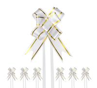 M METERXITY 200-Pz Fiocchi Nastro, 2.56" / 6.5cm Fiocchi Nastro Bordo Dorato Plastica per Confezioni Regalo/Matrimoni/Fiori/Cesti Decorativi, Fiocchi Nastro Raso [Fiocco Regalo Bianco]